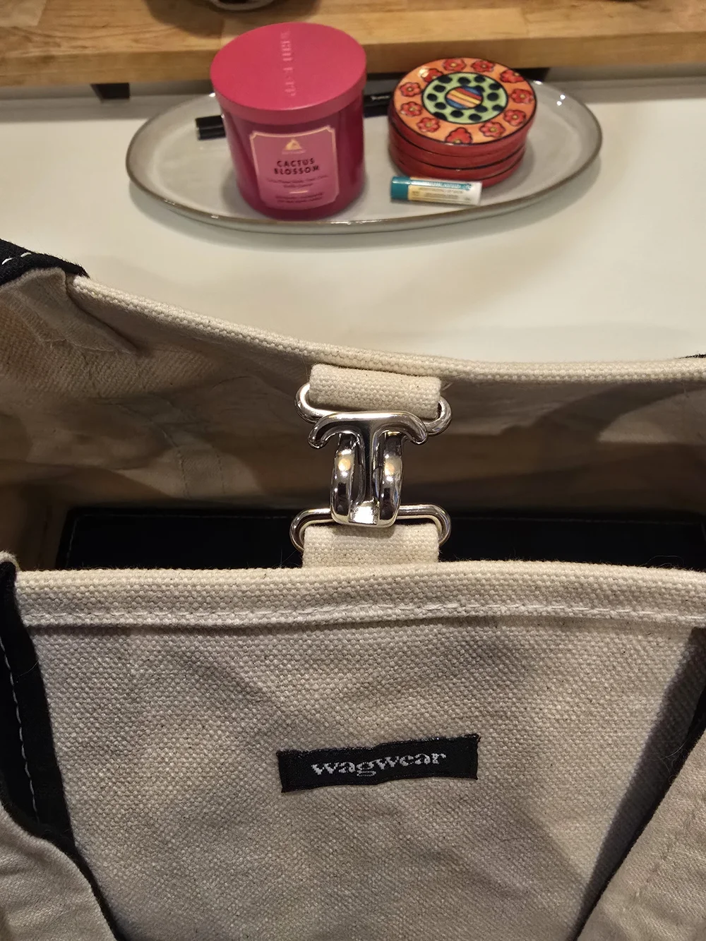 WagWear Canvas Tote Bag in Cream with Black Trim